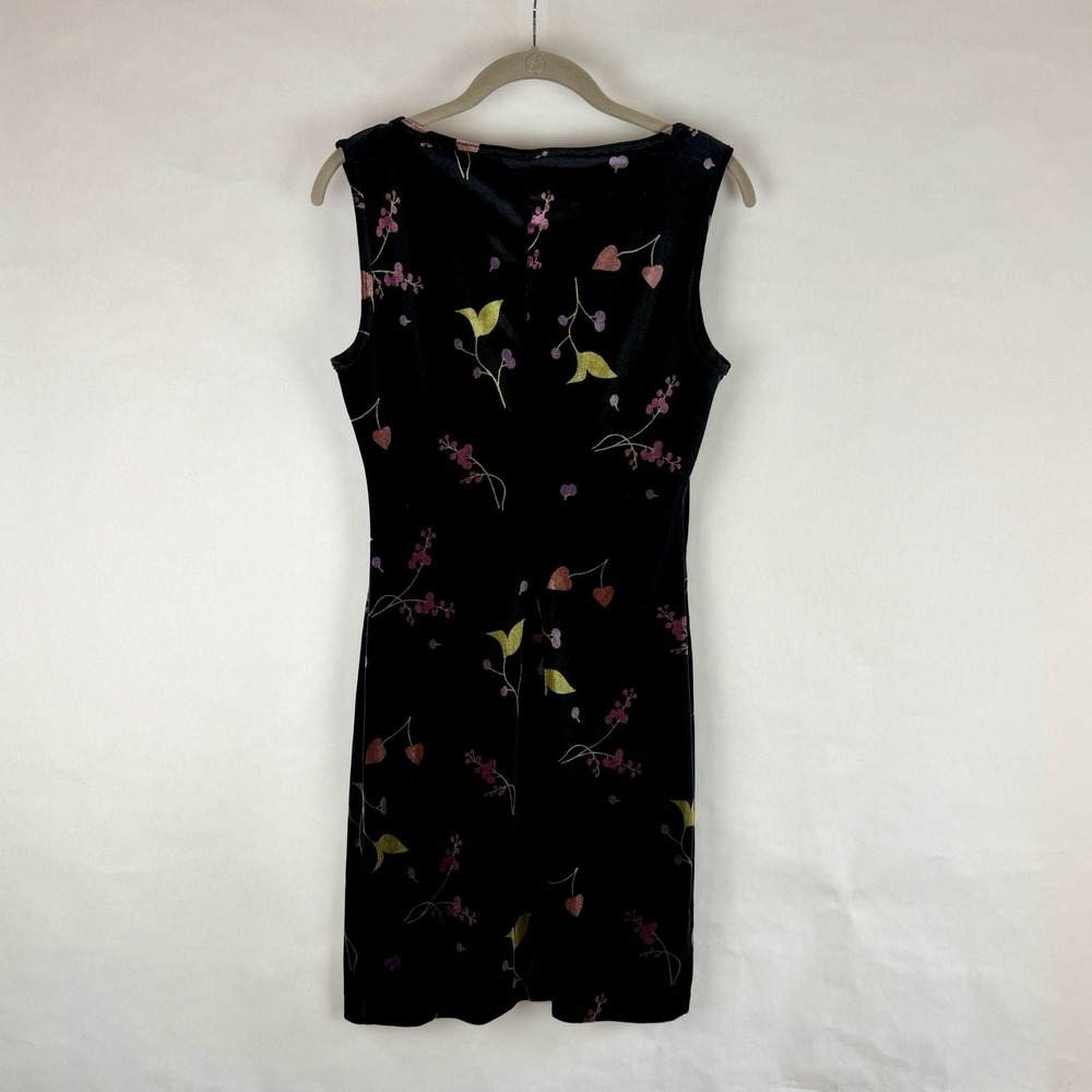 Vtg Rampage Y2K 90s Mini Dress Medium Dark Floral Fairy Black Velvet Whimsigoth - Picture 4 of 7